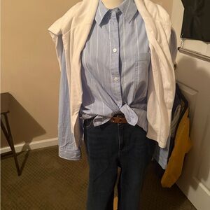 Aerie Soft Blue and White stripes button down shirt.